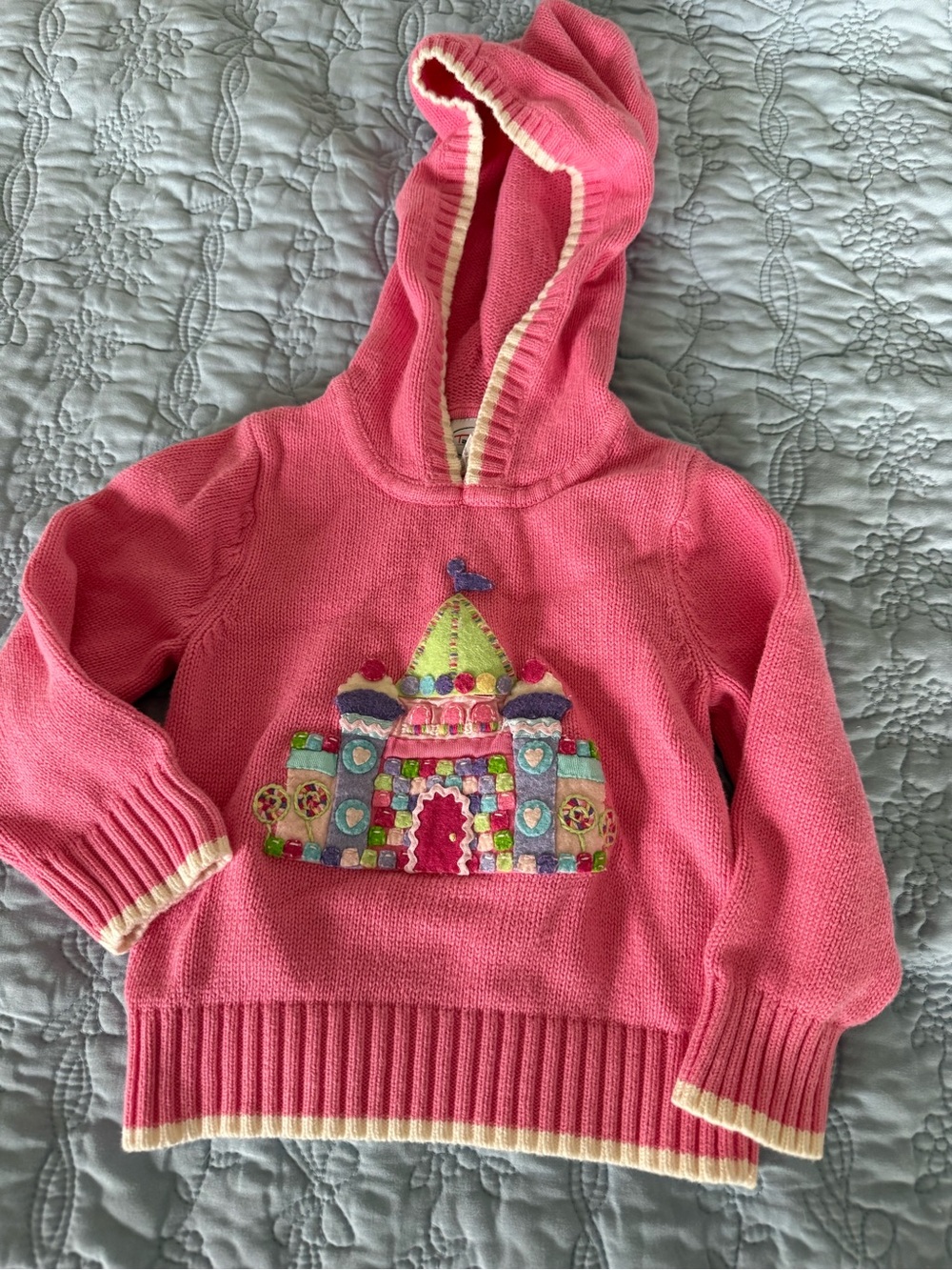 Talbots Pink Hooded Sweater with Colorful Castle Applique